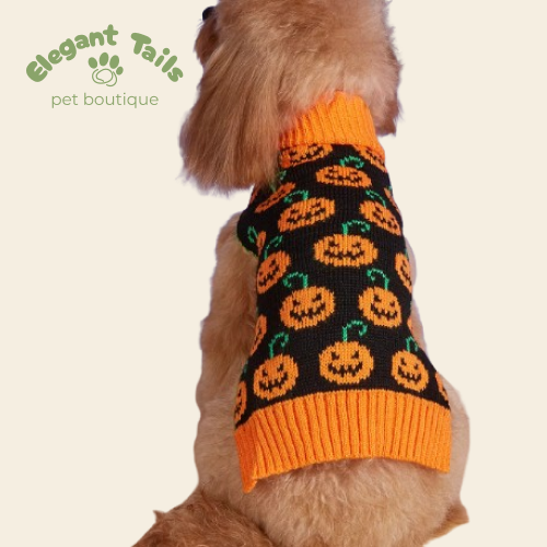 ElegantTails™ Pumpkin Turtleneck Sweater for Pets – Warm Knit Halloween Sweater for Dogs and Cats