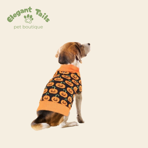 ElegantTails™ Pumpkin Turtleneck Sweater for Pets – Warm Knit Halloween Sweater for Dogs and Cats