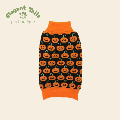 ElegantTails™ Pumpkin Turtleneck Sweater for Pets – Warm Knit Halloween Sweater for Dogs and Cats