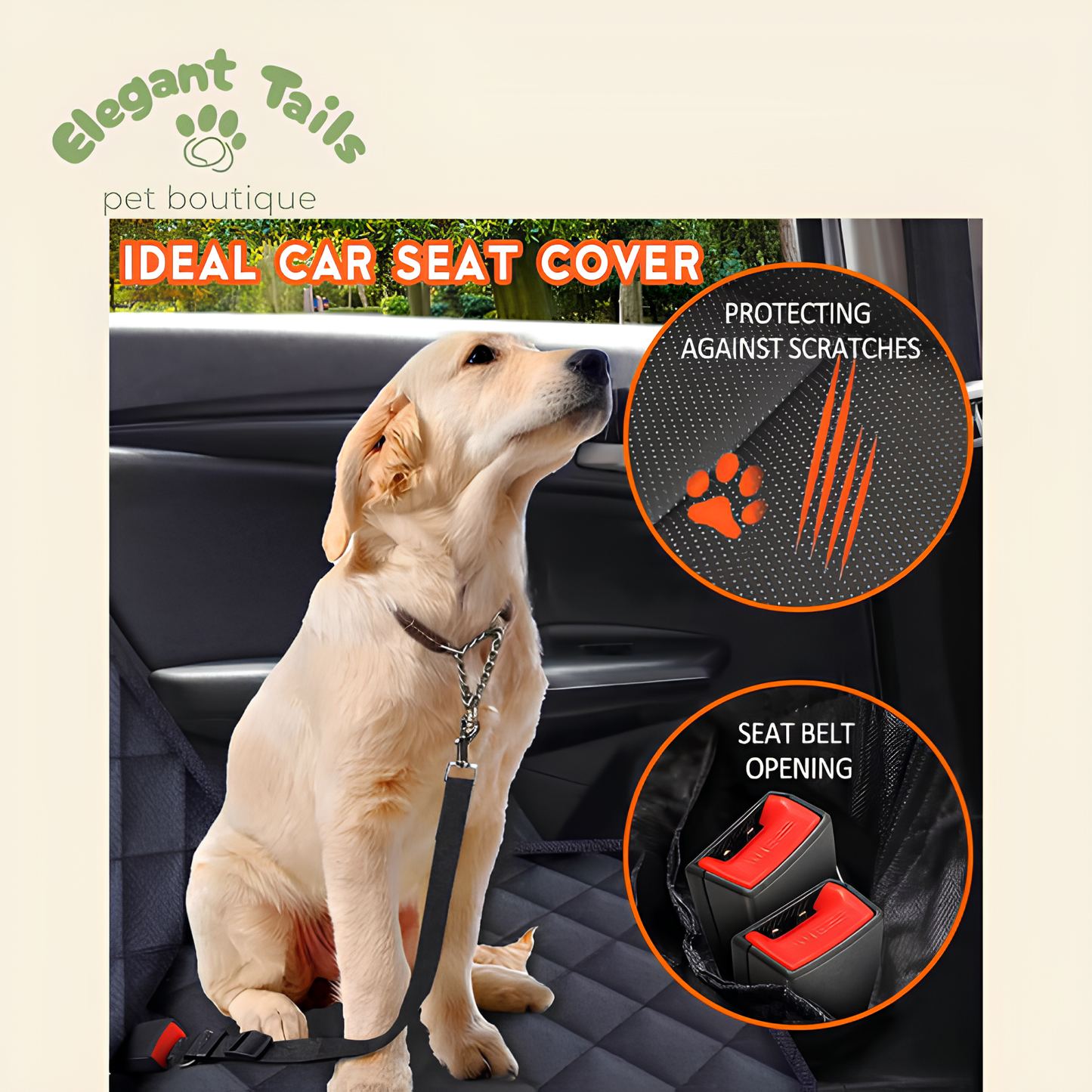 ElegantTails™ Waterproof Pet Car Seat Cover