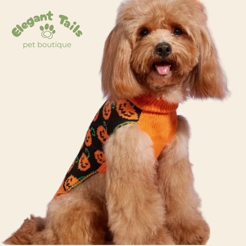 ElegantTails™ Pumpkin Turtleneck Sweater for Pets – Warm Knit Halloween Sweater for Dogs and Cats